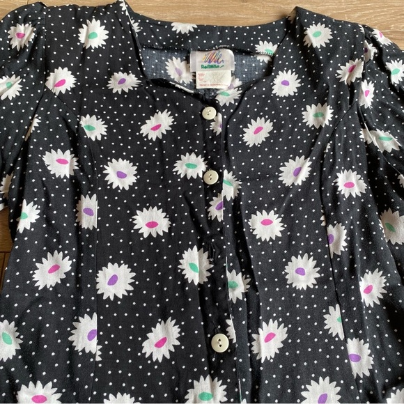 Vintage romper daisy print ruched sleeves button front 100 % Rayon - Picture 4 of 13